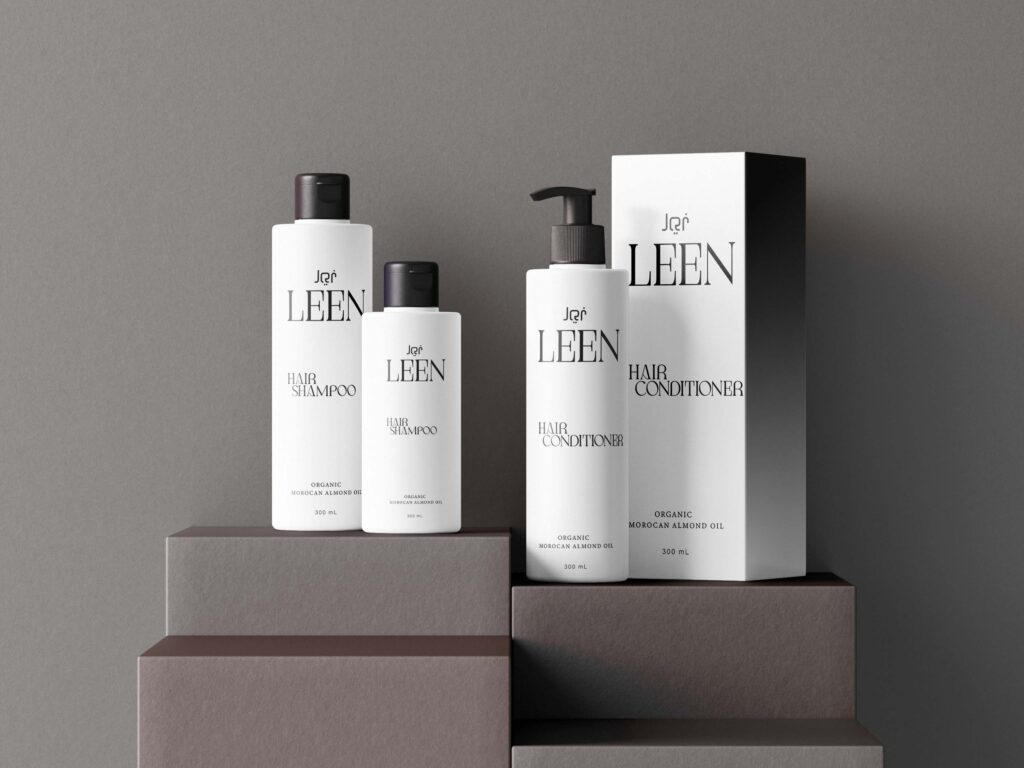 leen hair cair packaging design bottle design mockup all done for branding