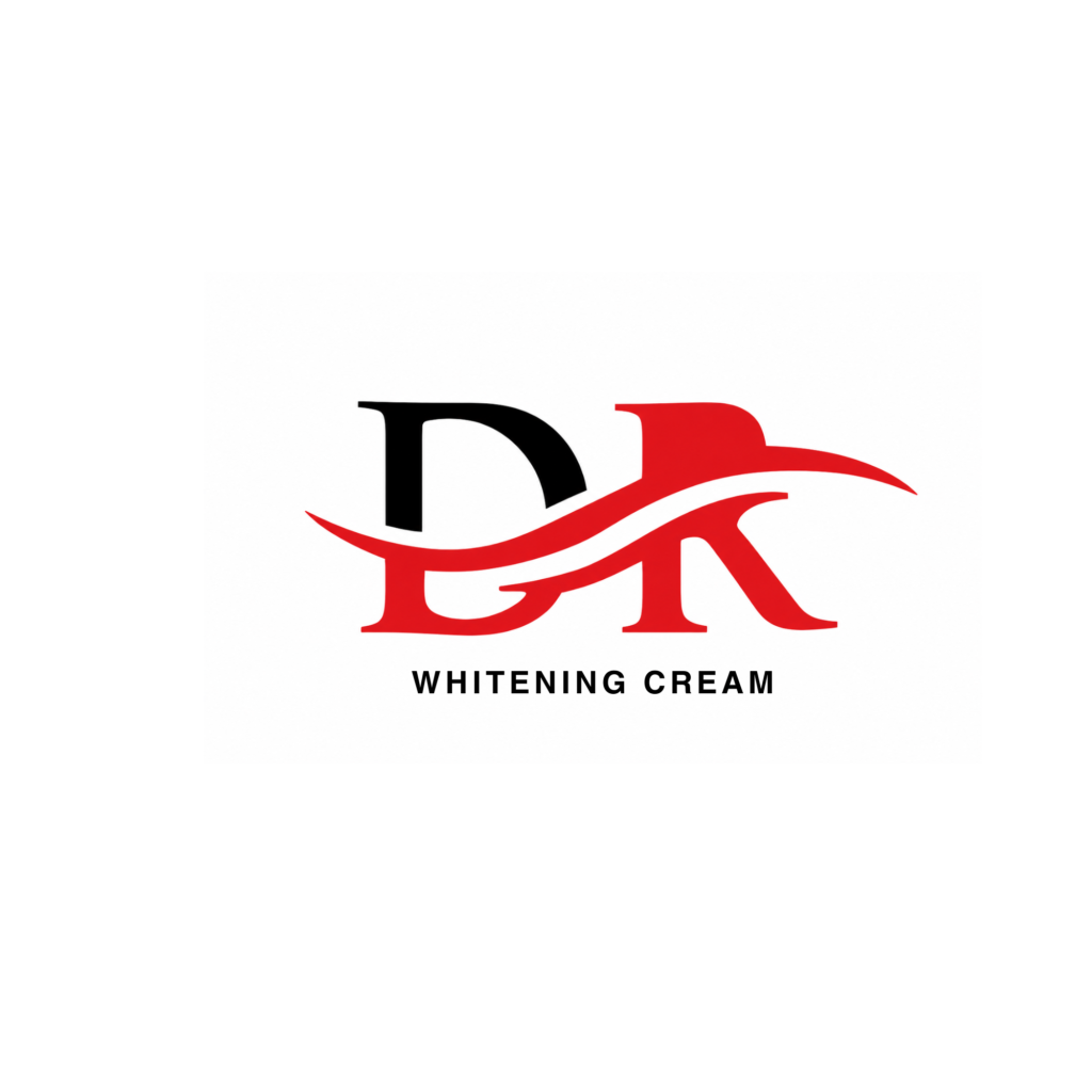 Whitening Cream logo featuring a bold black and red monogram with a flowing wave element, designed for a skincare and cosmetic brand.